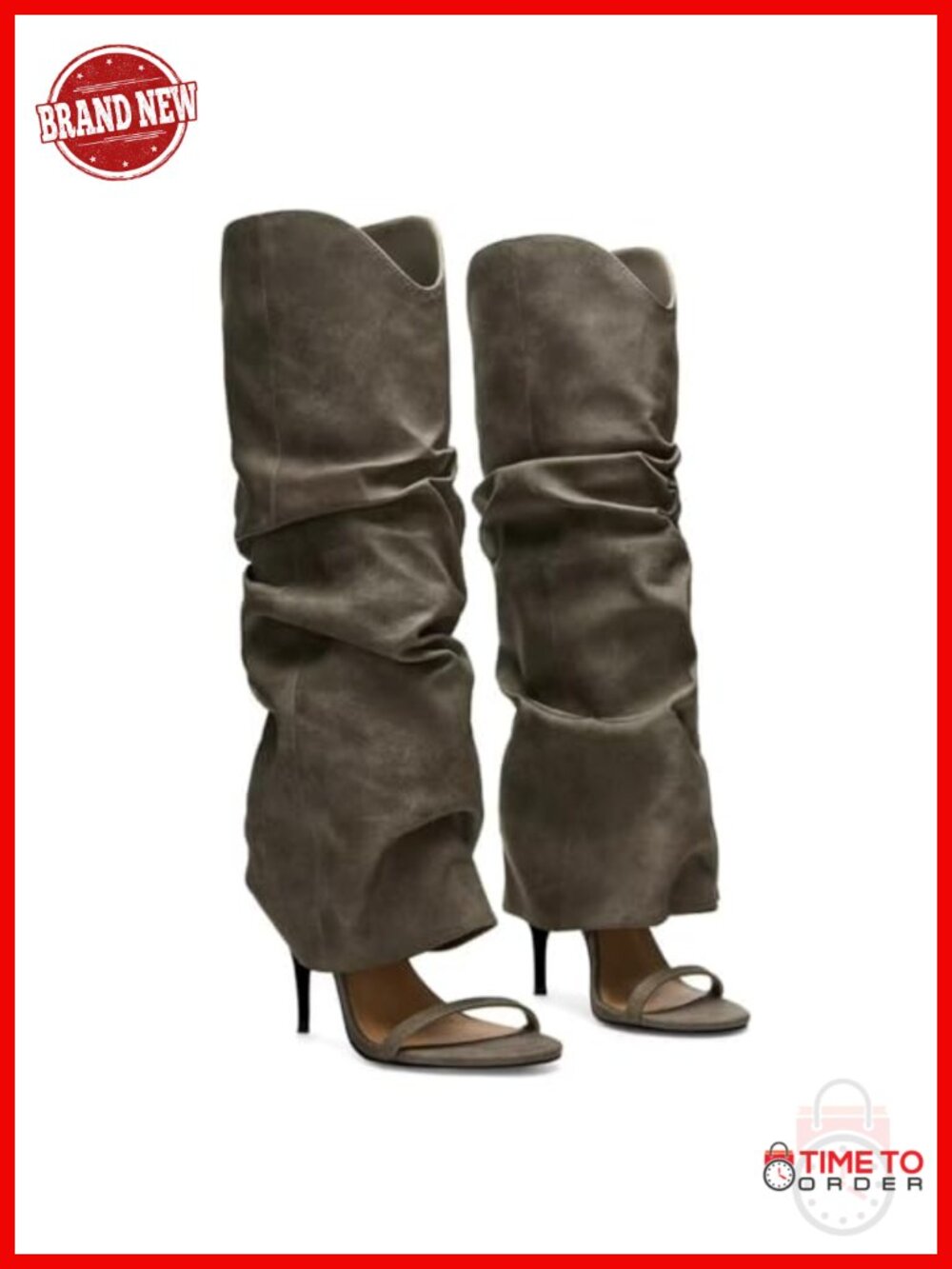2-in-1 Detachable Faux PU Knee High Boots & Stiletto Sandals Open Toe Slip On